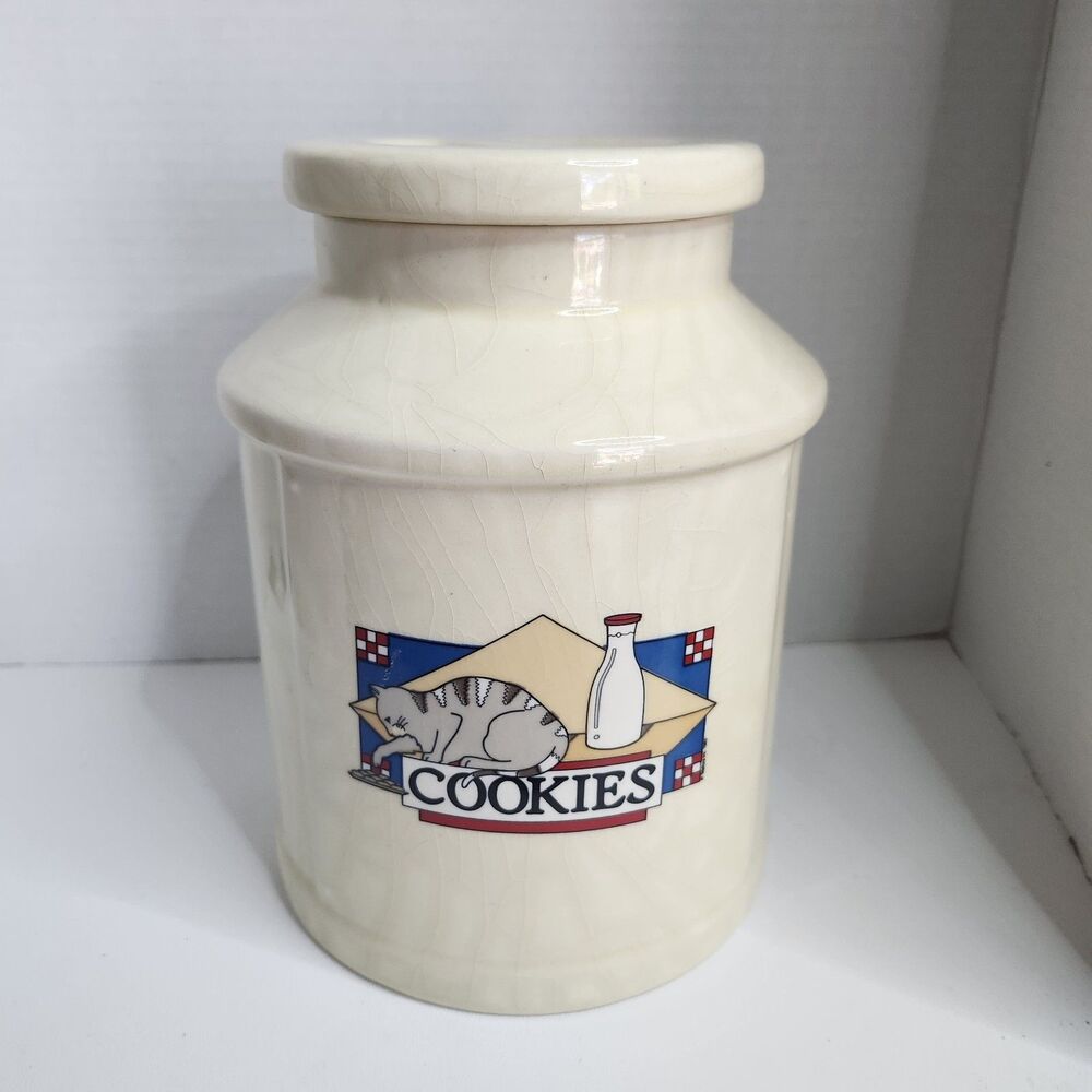 Milk And Cookies Cat Ceramic Cookie Jar Canister Vintage 1984 Teleflora 8.5"